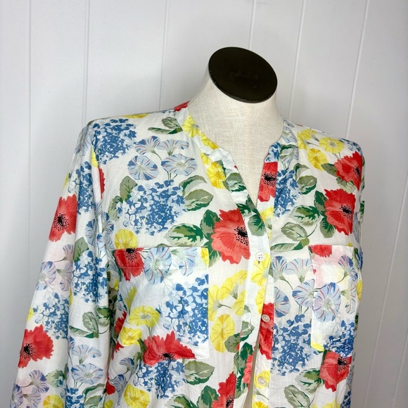 Laura Ashley Cotton Button Down Shirt Lightweight Floral Hydrangeas Spring Sz 12 - Picture 3 of 5